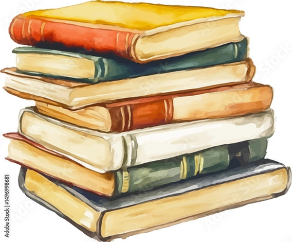 Fototapeta Watercolor illustration of a stack of colorful books arranged neatly on a table - vector illustration