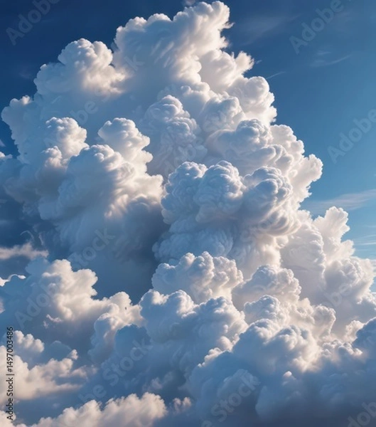 Fototapeta Deep blue sky, billowing cumulus clouds dominate foreground ,  texture,  weather,  element