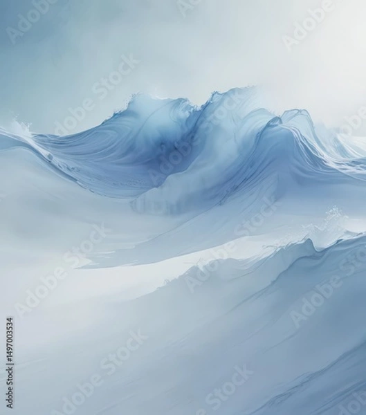 Fototapeta Subtle blue watercolor wash, ethereal wave pattern ,  dreamy,  abstract,  sky