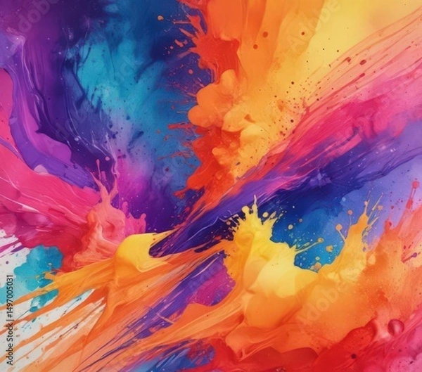 Fototapeta Vibrant hues blend, textured paper, abstract watercolor splash,  flow,  image
