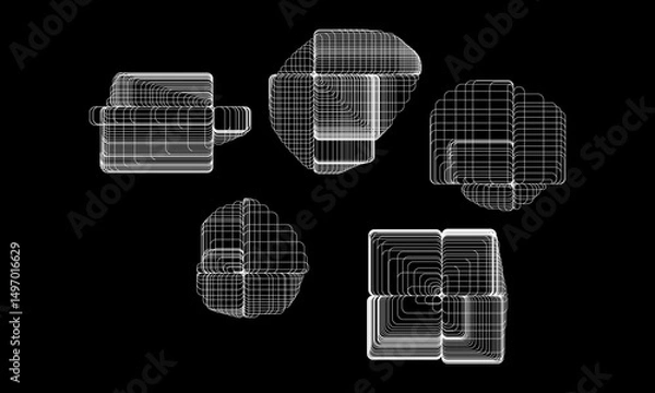 Fototapeta Brutalism Y2K Rounded Square Shapes – Abstract Geometric Vector Collection