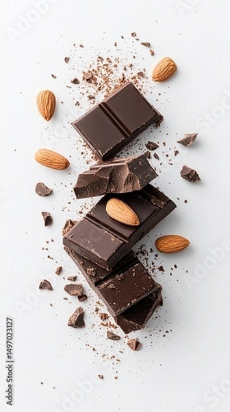 Fototapeta Dark Chocolate Bar with Almonds and Cocoa Powder