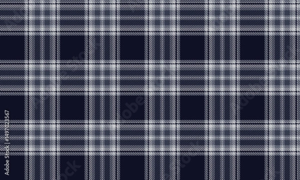 Obraz Seamless plaid pattern, blue, grey, white. Classic design. Suitable for designing clothes, skirts, pants, giving a sleek and contemporary look. Vector illustration.