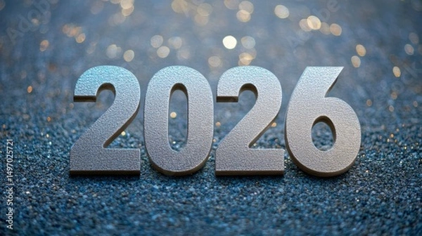 Fototapeta Metallic 2026 Numerals on Sparkly Grey Textured Background for New Year s Celebrations