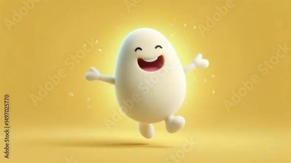 Obraz Cheerful animated character joyfully dancing against a bright yellow background