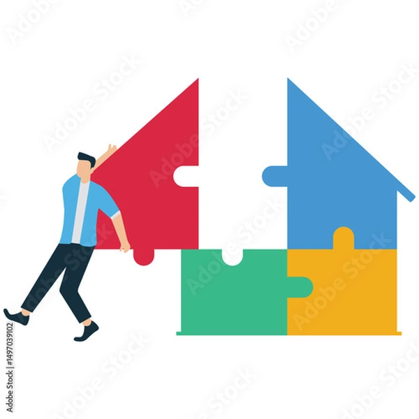 Fototapeta Completing a House Puzzle with Final Piece