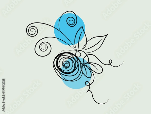 Obraz Abstract Floral Design with Swirls and Blue Circles