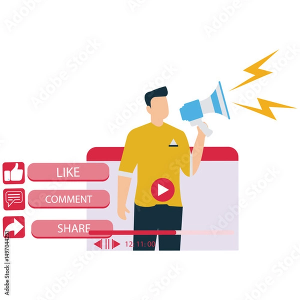 Fototapeta Man Broadcasting Through Video Media Player