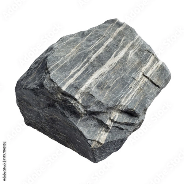 Fototapeta Rough, grey rock with white striations isolated on transparent background