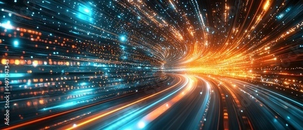 Fototapeta Digital Speed: A Journey Through the Neon Data Stream