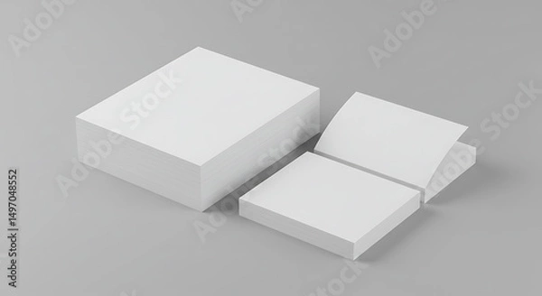 Fototapeta Mockup: Stack of Blank Square Cards Paper Sheets Business Cards Print 