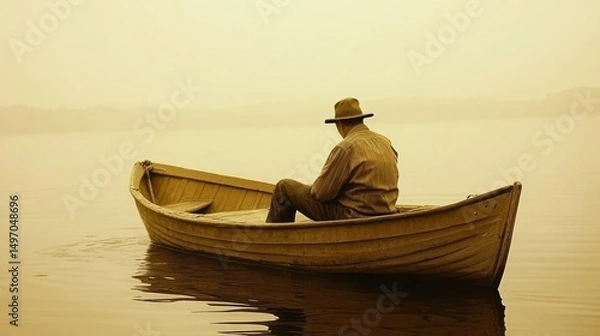 Fototapeta Solitary rower on a tranquil lake (1)