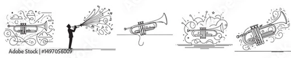 Fototapeta trumpet vector continuous line style