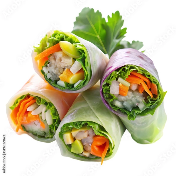 Fototapeta Delicious Fresh Spring Rolls Recipe isolated on transparent background