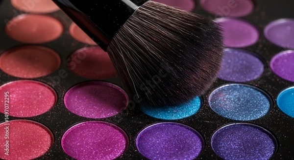 Fototapeta Professional makeup artistry tools colorful eyeshadow palette