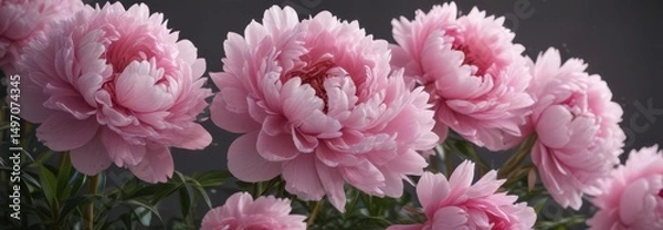 Obraz Full bloom pink peonies, lush petals, gentle backdrop,  flowers,  elegant