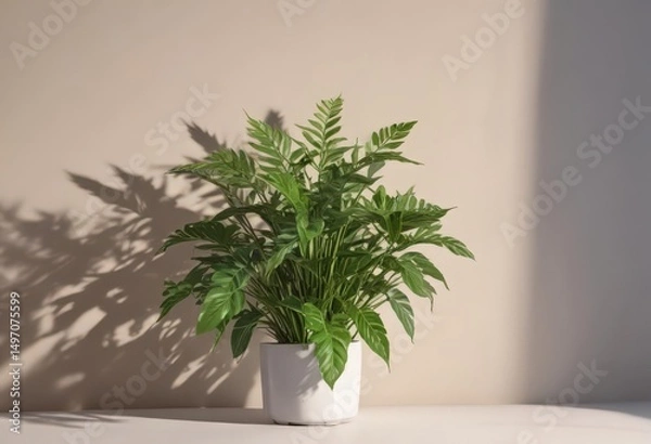 Obraz Open magazine with soft plant shadows on a colored background,  photo,  leaves