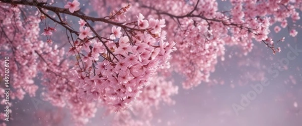 Obraz Mesmerizing pink sakura petal cascade, soft focus background,  movement,  soft focus