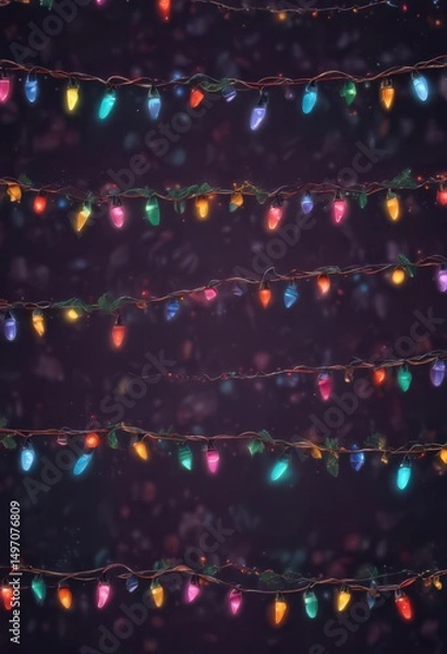 Fototapeta Retro colorful Christmas lights border  Seamless vector pattern , colorful, digital