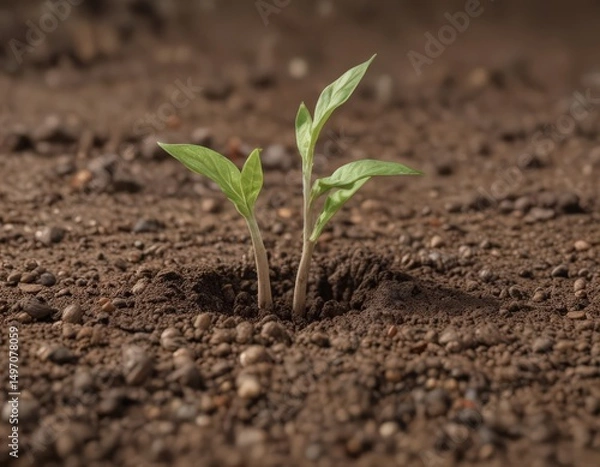 Obraz Close-up of bean seed radicle pushing through soil, bean, earth, germination