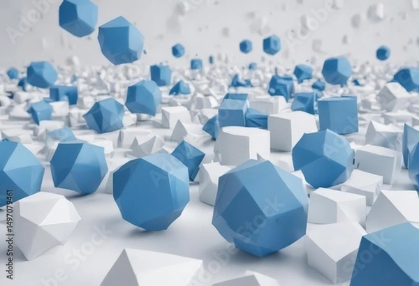 Obraz Abstract blue geometric shapes on white background,  flyer,  stylish,  clean