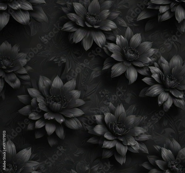 Obraz Abstract charcoal floral wallpaper, dark seamless pattern, home decor, organic