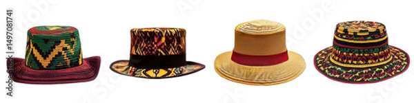 Fototapeta Four Unique Hats with Different Colors and Designs on Transparent Background