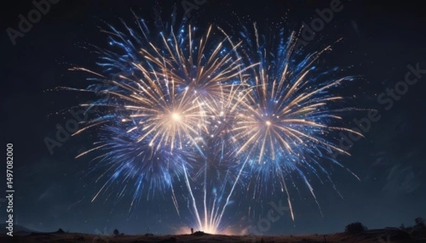 Obraz Blue firework bursts, vibrant details, night sky ,  design,  magical,  element