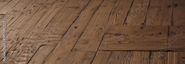 Obraz Deeply grooved, weathered oak planks, rich brown tones,  distressed,  weathered wood