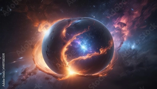 Obraz Glowing orb amidst swirling nebulae, cosmic dust trails ,  colorful,  shades,  dust