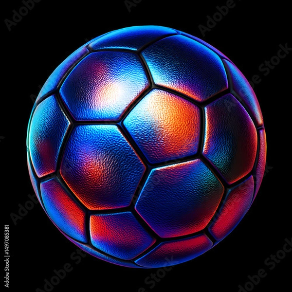 Obraz Futuristic Iridescent Soccer Ball on Black Background