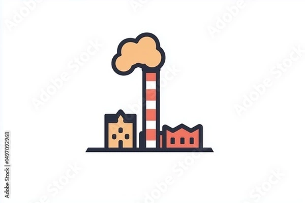 Fototapeta Image of a factory with a smokestack that pollutes the environment, a concept of social problems and environmental disruption.