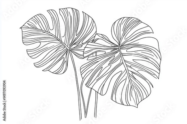 Fototapeta Monstera deliciosa continuous line drawing