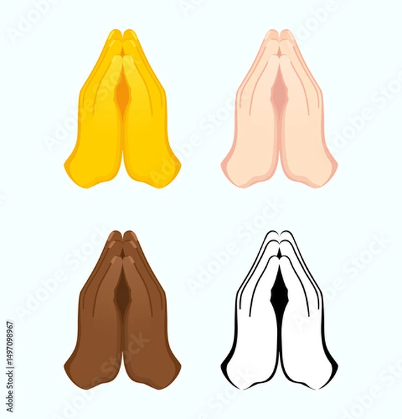 Fototapeta Folded hands icon of various skin tones. Pray gesture emoji vector illustration. 
