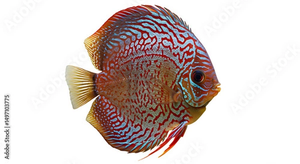 Fototapeta Vivid Red and Turquoise Discus Fish Profile