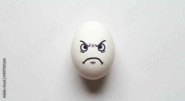 Fototapeta Angry Egg Face with Drawn Expression on White Background Studio Shot
