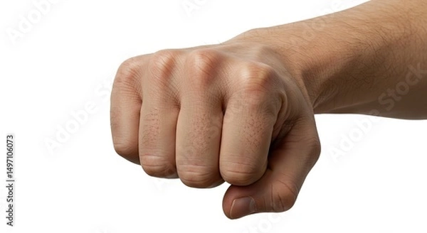 Fototapeta Human Hand Making a Fist on White Background Ready to Strike