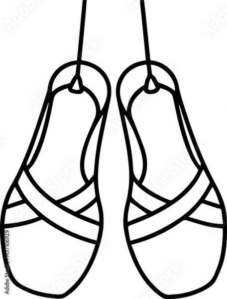 Fototapeta hanging pointe shoes outline line art illustration, coloring book page