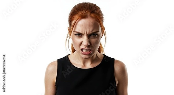 Fototapeta Angry Woman with Red Hair Expressing Fury and Intense Negative Emotion