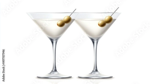 Obraz Two Martini Glasses with Olives Garnish