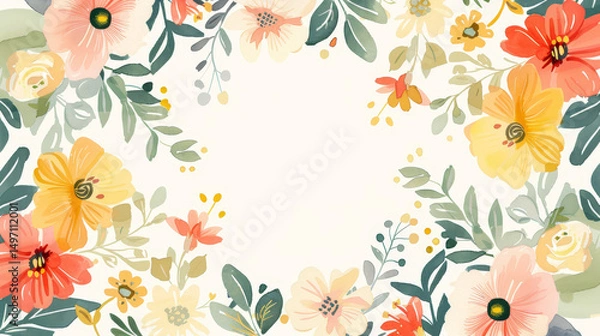 Fototapeta Flower frame for adding text Created with Generative AI technology