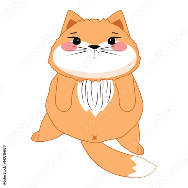 Fototapeta Adorable kitten lying belly up with visible tail hole, funny and sweet animal illustration for kids.