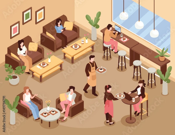 Obraz Isometric People at restaurant Original Set