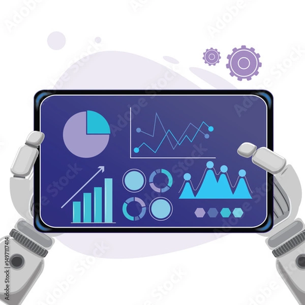 Obraz Futuristic AI data visualization concept with robotic hands presenting business intelligence interface