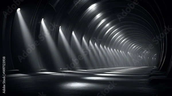Fototapeta Dark Tunnel with Futuristic Architecture, and Abstract Background.