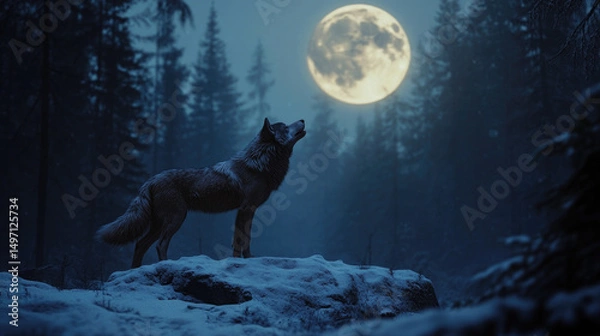 Fototapeta wolf howling at night