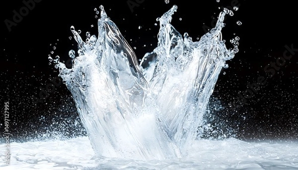 Fototapeta Splash of Water Creating Dynamic Waves and Droplets in Dark Background