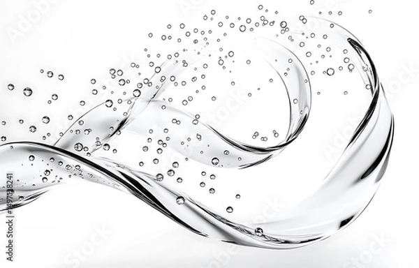 Fototapeta Abstract Water Splash with Bubbles in Whimsical Twisting Shapes on Bright Background