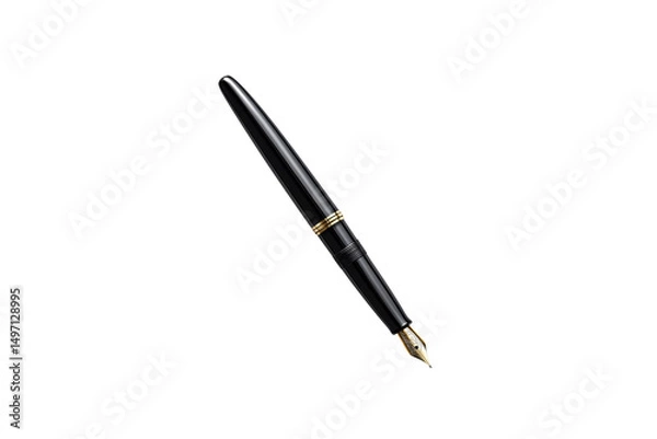Fototapeta Classic black fountain pen positioned diagonally with visible gold nib and detailing, isolated on a transparent background