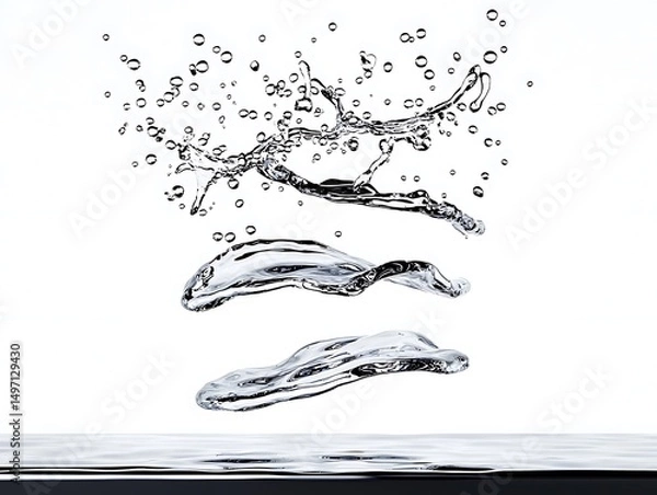 Fototapeta Bubbles and Water Splashes Isolated on White Background for Design and Illustrative Purposes